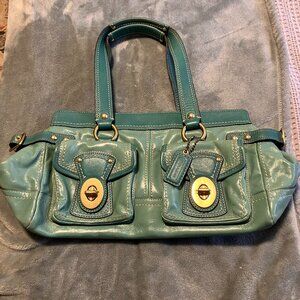 SOLD on another platform Coach Teal Blue Leather Satchel Shoulder Bag